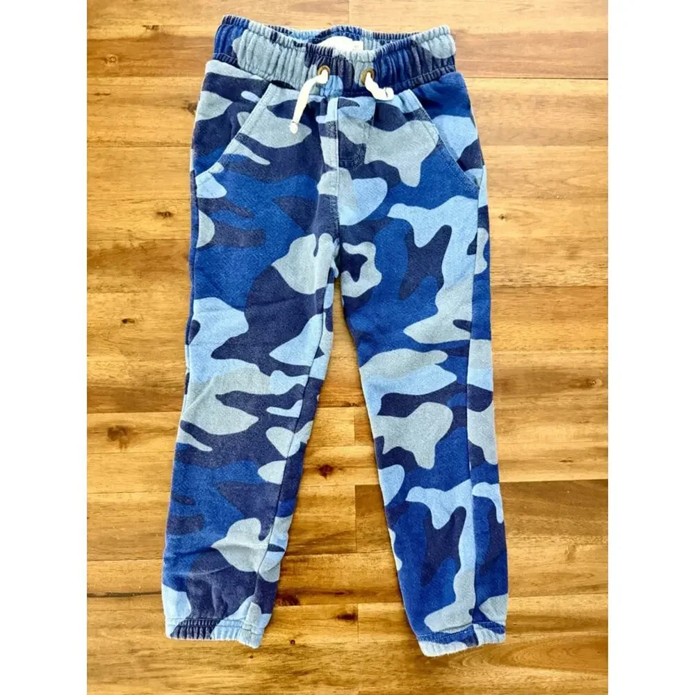 Mini Blue Boys Blue Grey Camouflage Kids Jogger Pants 4 Sweatpants Knit Cotton